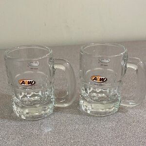Vintage Clear Mini Glass Mugs with A&W Logo - Set of 2